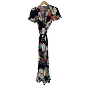 NWT Gap Floral Wrap Maxi Dress Womens XS Cottagecore Whimsy Event Blue Multi